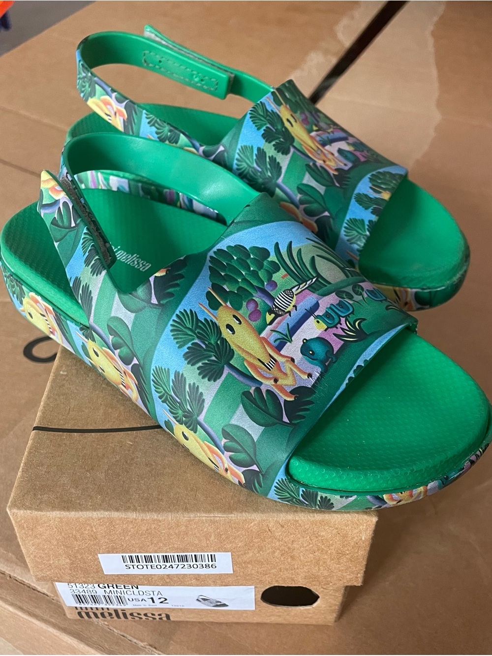 Mini Melissa Green Tropical Print Platform Slingback Sandals